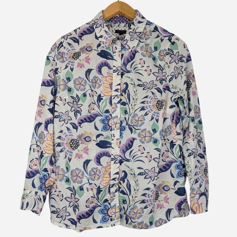 Talbots Modern Classic Shirt Jacobean Floral Cotton Button Up Large